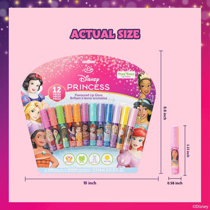 Disney Princess 12 Piece Plant Based Lip Gloss Set - Kids Makeup, Party Favors, Birthday Gifts for Girls Ages 3+ by Townley Girl