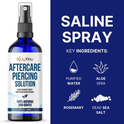 BodyJ4You Piercing Aftercare Spray - Keloid Bump Removal & Piercing Hole Cleaner | Natural Saline Wound Wash for Ears, Nose & Body Piercings