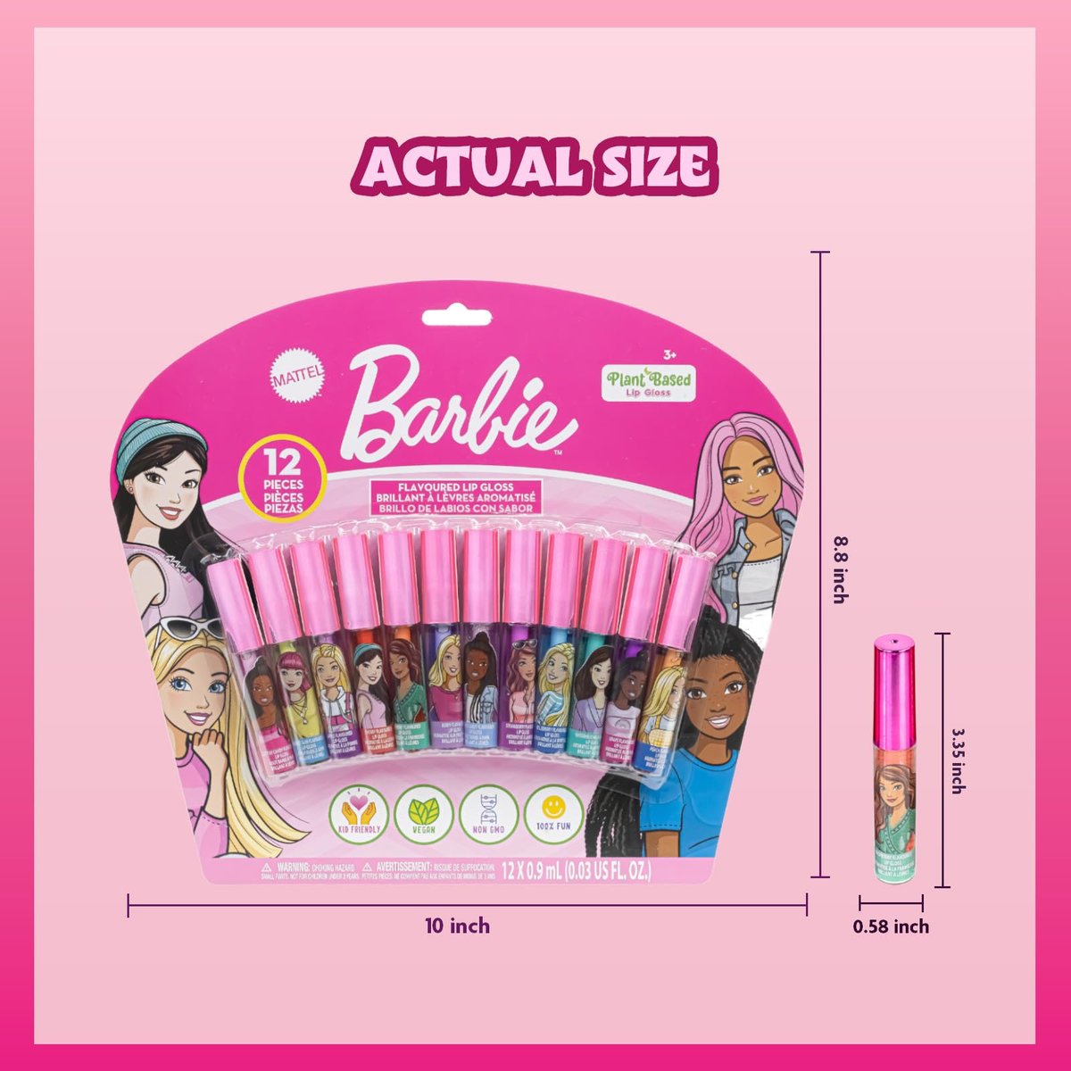 Barbie 12 Piece Plant Based Lip Gloss Set - Girls Party Favors, First Makeup for Kids Ages 3+, by Townley Girl - görsel 11