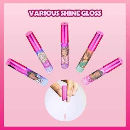 Barbie 12 Piece Plant Based Lip Gloss Set - Girls Party Favors, First Makeup for Kids Ages 3+, by Townley Girl