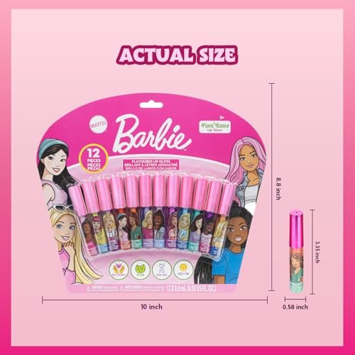Barbie 12 Piece Plant Based Lip Gloss Set - Girls Party Favors, First Makeup for Kids Ages 3+, by Townley Girl - görsel 12