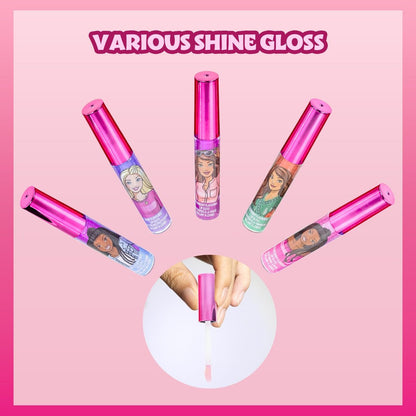 Barbie 12 Piece Plant Based Lip Gloss Set - Girls Party Favors, First Makeup for Kids Ages 3+, by Townley Girl
