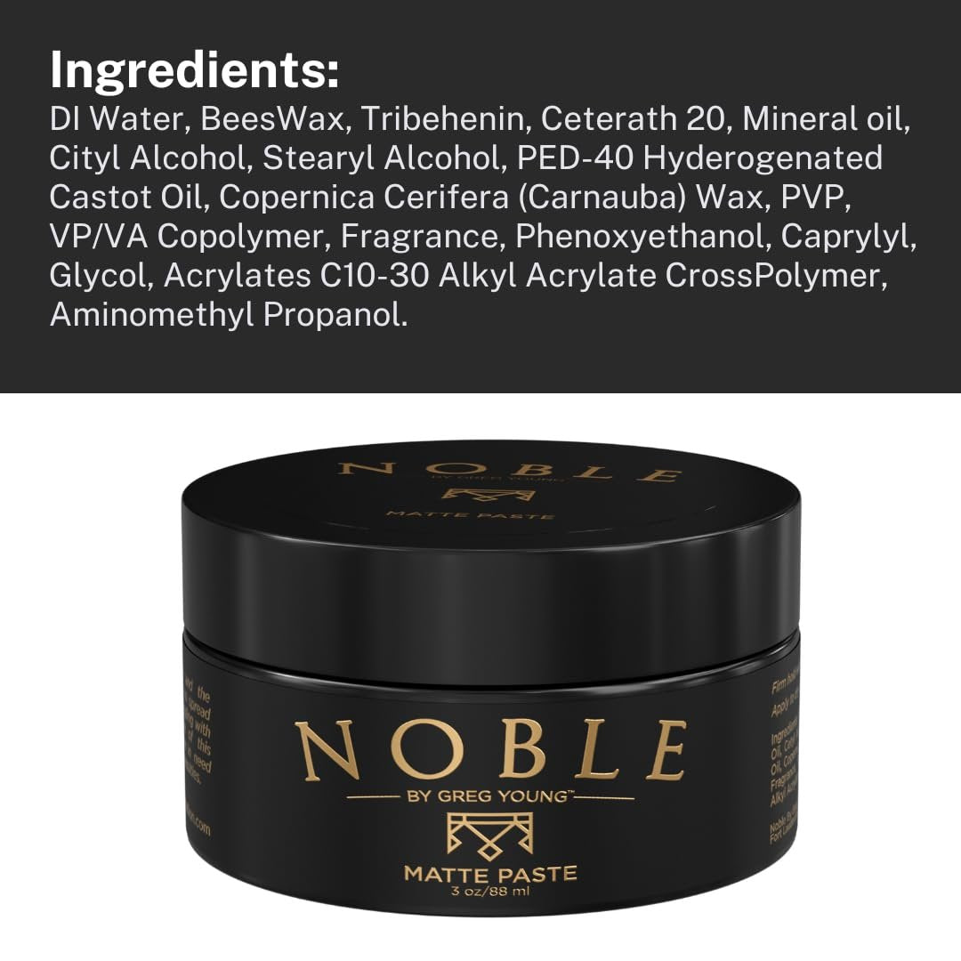Noble By Greg Young Matte Hair Paste - Strong Hold, Natural Dry Finish, No Flakes - 3 oz Avelisse