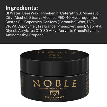 Noble By Greg Young Matte Hair Paste - Strong Hold, Natural Dry Finish, No Flakes - 3 oz Avelisse