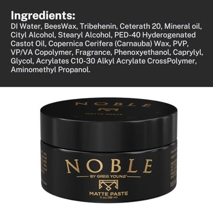 Noble By Greg Young Matte Hair Paste - Strong Hold, Natural Dry Finish, No Flakes - 3 oz Avelisse