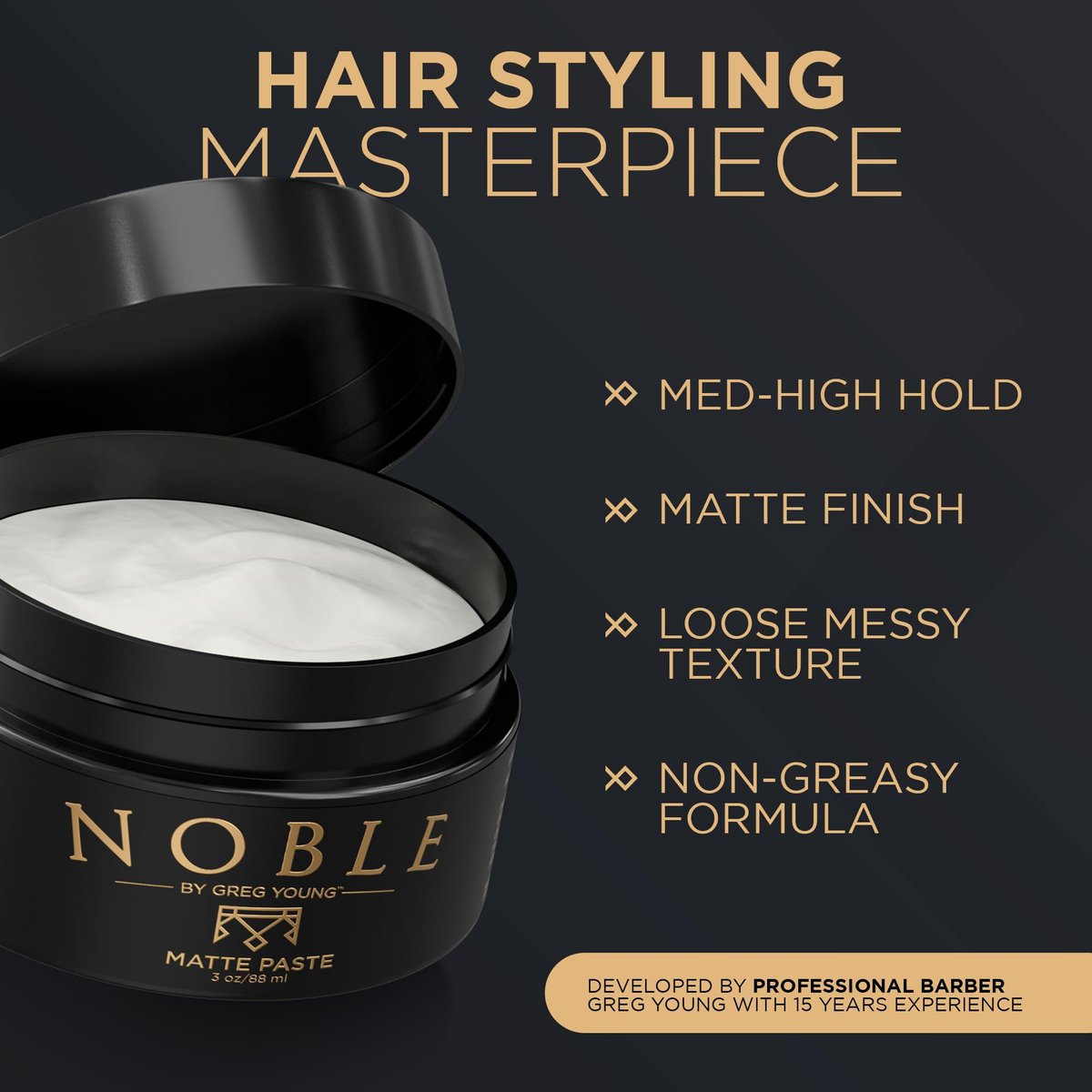 Noble By Greg Young Matte Hair Paste - Strong Hold, Natural Dry Finish, No Flakes - 3 oz Avelisse