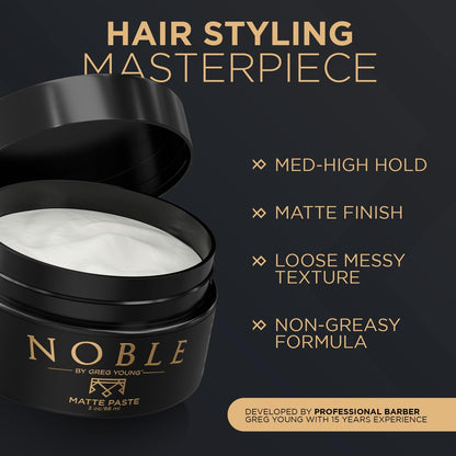 Noble By Greg Young Matte Hair Paste - Strong Hold, Natural Dry Finish, No Flakes - 3 oz Avelisse