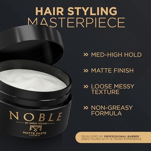 Noble By Greg Young Matte Hair Paste - Strong Hold, Natural Dry Finish, No Flakes - 3 oz Avelisse