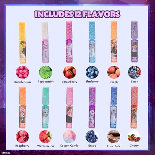 Disney Frozen 12 Piece Plant Based Lip Gloss Set - Girls Party Favors, First Makeup, Ages 3+ by Townley Girl Avelisse