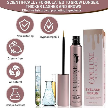 Opuluxe Beaute Eyelash Growth Serum – Vegan & Organic Formula for Thicker Lashes, Rose Gold