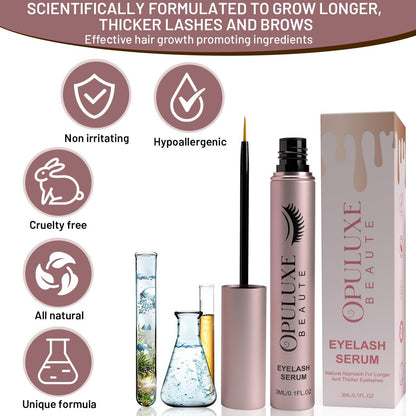 Opuluxe Beaute Eyelash Growth Serum – Vegan & Organic Formula for Thicker Lashes, Rose Gold