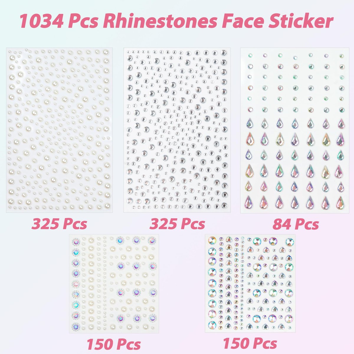 1034-Piece Self-Adhesive Face Gems & Pearls Set for Makeup - Festival Rhinestone Stickers for Face, Hair, Eye, Body by Riceduo - görsel 3