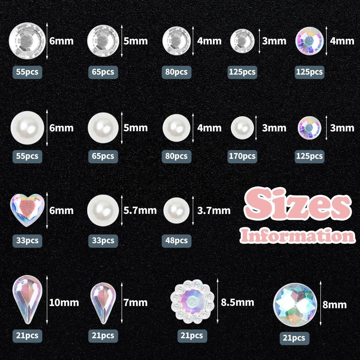 1034-Piece Self-Adhesive Face Gems & Pearls Set for Makeup - Festival Rhinestone Stickers for Face, Hair, Eye, Body by Riceduo - görsel 5