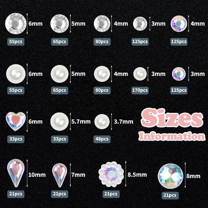 1034-Piece Self-Adhesive Face Gems & Pearls Set for Makeup - Festival Rhinestone Stickers for Face, Hair, Eye, Body by Riceduo
