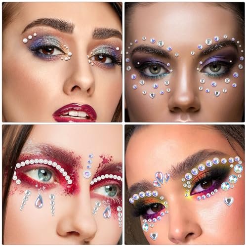 1034-Piece Self-Adhesive Face Gems & Pearls Set for Makeup - Festival Rhinestone Stickers for Face, Hair, Eye, Body by Riceduo - görsel 10