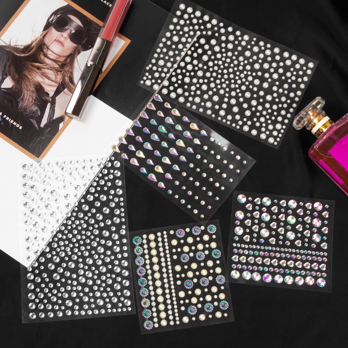 1034-Piece Self-Adhesive Face Gems & Pearls Set for Makeup - Festival Rhinestone Stickers for Face, Hair, Eye, Body by Riceduo - görsel 13