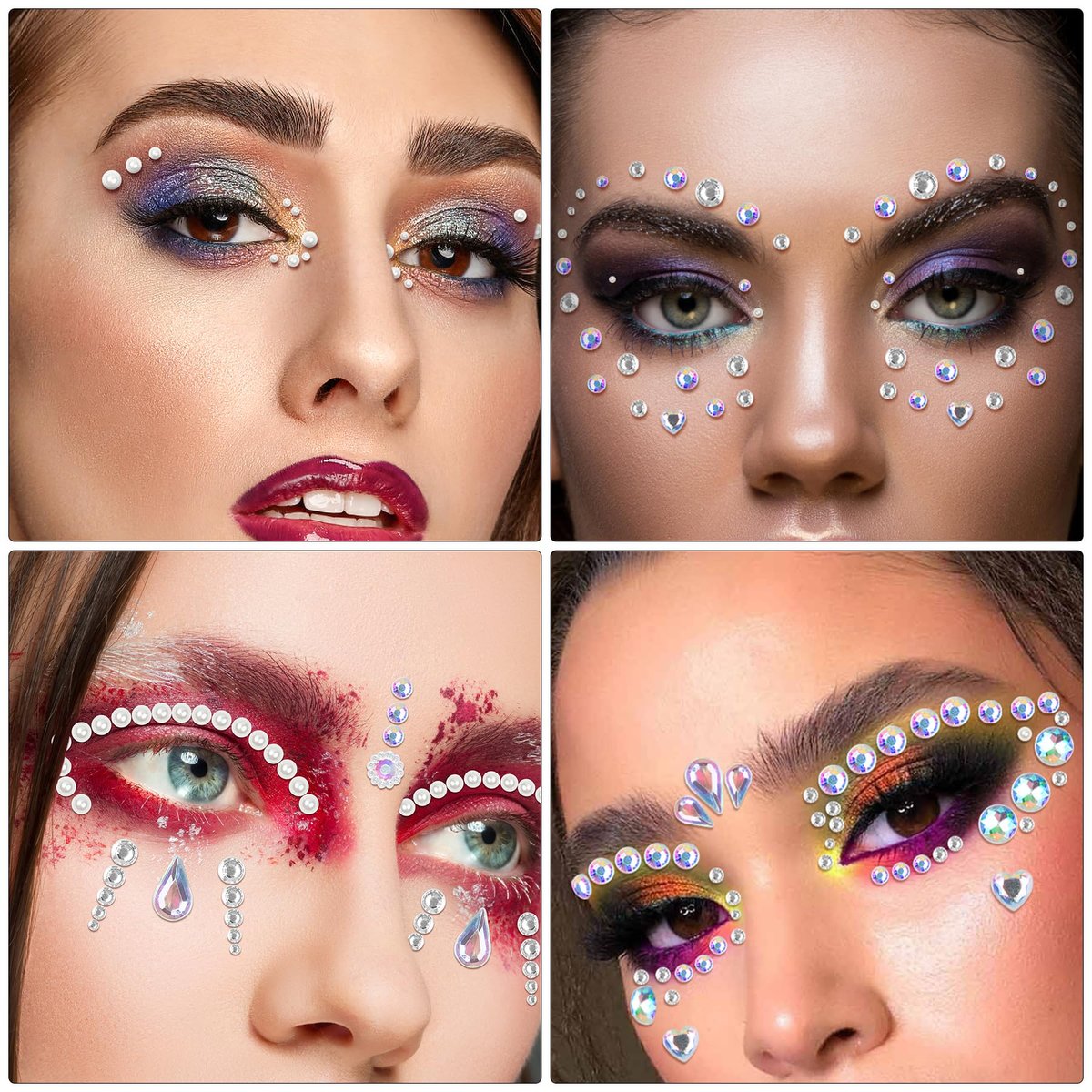1034-Piece Self-Adhesive Face Gems & Pearls Set for Makeup - Festival Rhinestone Stickers for Face, Hair, Eye, Body by Riceduo - görsel 9