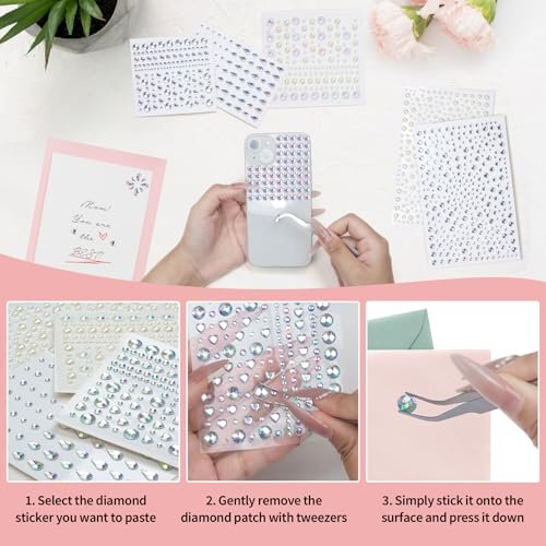 1034-Piece Self-Adhesive Face Gems & Pearls Set for Makeup - Festival Rhinestone Stickers for Face, Hair, Eye, Body by Riceduo - görsel 8