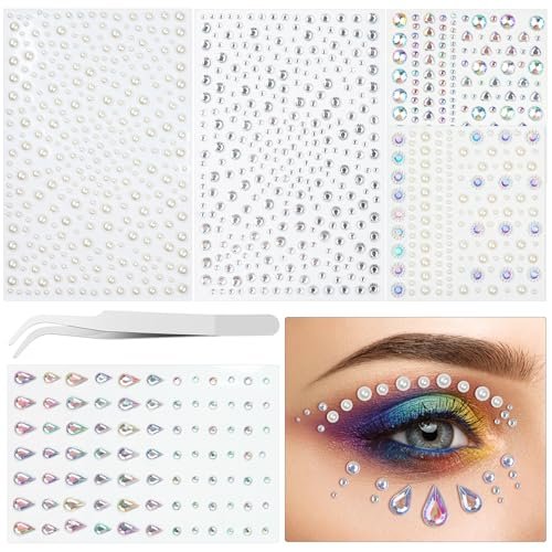 1034-Piece Self-Adhesive Face Gems & Pearls Set for Makeup - Festival Rhinestone Stickers for Face, Hair, Eye, Body by Riceduo - görsel 2