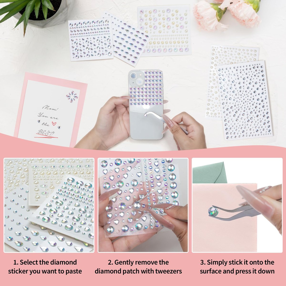 1034-Piece Self-Adhesive Face Gems & Pearls Set for Makeup - Festival Rhinestone Stickers for Face, Hair, Eye, Body by Riceduo - görsel 7