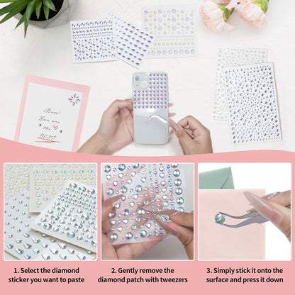 1034-Piece Self-Adhesive Face Gems & Pearls Set for Makeup - Festival Rhinestone Stickers for Face, Hair, Eye, Body by Riceduo