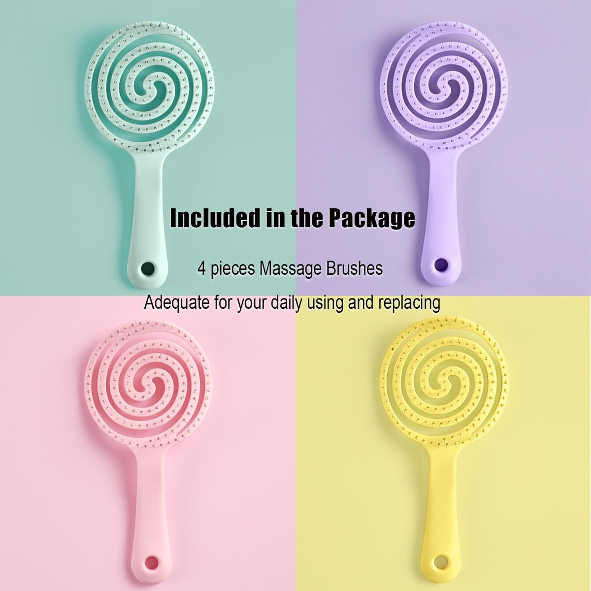 4-Piece Hair Comb Set for Women & Kids – Skin-Friendly, Anti-Static Fine Hair Combs with Scalp Massager – Ultra-Soft Nylon Bristles (Lilac, Light Pink, Lemon Yellow, Turquoise) - görsel 3