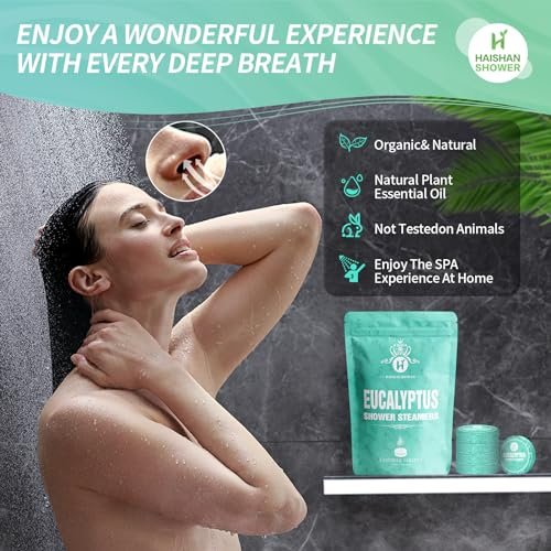 Organic Eucalyptus & Mint Shower Steamers Aromatherapy - 5-Pack Basket Gift Set for Mom, Wife, Women, Men - görsel 6