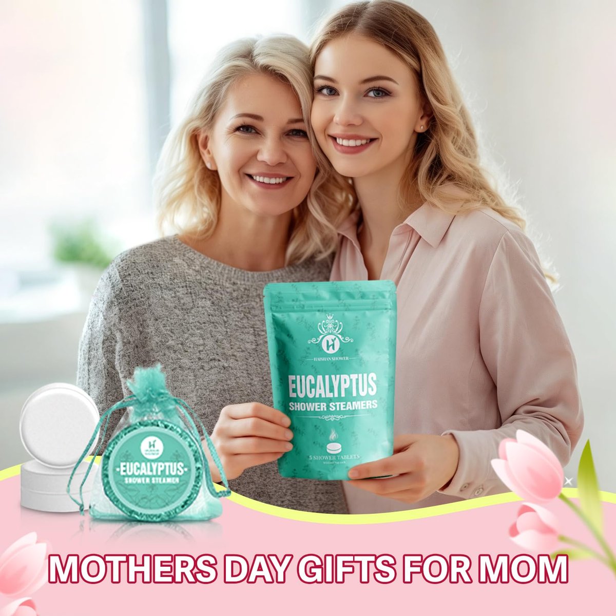 Organic Eucalyptus & Mint Shower Steamers Aromatherapy - 5-Pack Basket Gift Set for Mom, Wife, Women, Men - görsel 3