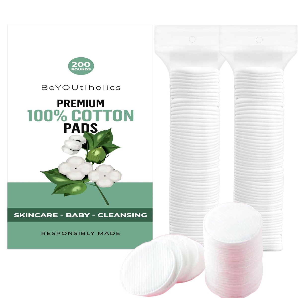 230gsm Cotton Rounds 200 Count – 100% Pure Cotton Pads for Face, Makeup Remover, Toner, Baby Care – Hypoallergenic, Lint-Free, Extra Absorbent Avelisse