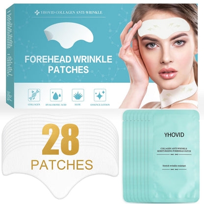 YHOVID 28 Pcs Forehead Wrinkle Patches - Anti Wrinkle Facial Patches with Collagen and Vitamin E for Overnight Use to Smooth Fine Frown Lines & Wrinkles