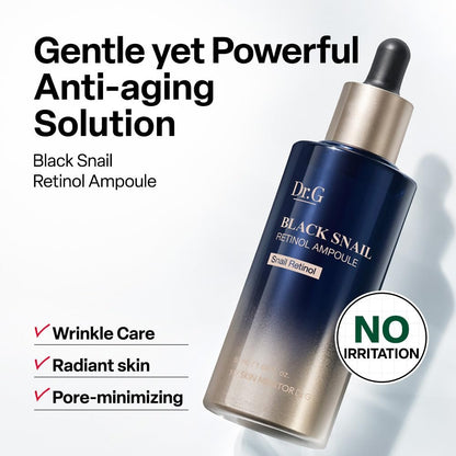 Dr. G Black Snail Retinol Ampoule - Korean Anti-Aging Serum with Snail Mucin & Retinol for Glowing Skin, Pore Minimizer, 1.69 fl oz Avelisse
