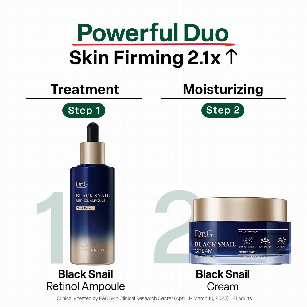 Dr. G Black Snail Retinol Ampoule - Korean Anti-Aging Serum with Snail Mucin & Retinol for Glowing Skin, Pore Minimizer, 1.69 fl oz Avelisse