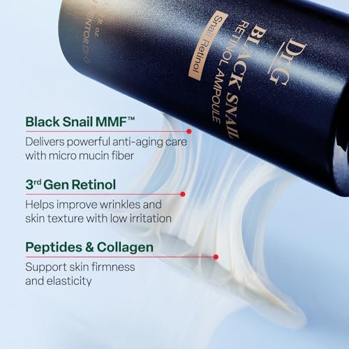 Dr. G Black Snail Retinol Ampoule - Korean Anti-Aging Serum with Snail Mucin & Retinol for Glowing Skin, Pore Minimizer, 1.69 fl oz Avelisse