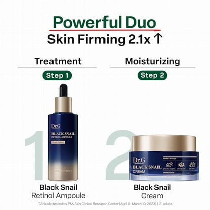 Dr. G Black Snail Retinol Ampoule - Korean Anti-Aging Serum with Snail Mucin & Retinol for Glowing Skin, Pore Minimizer, 1.69 fl oz Avelisse