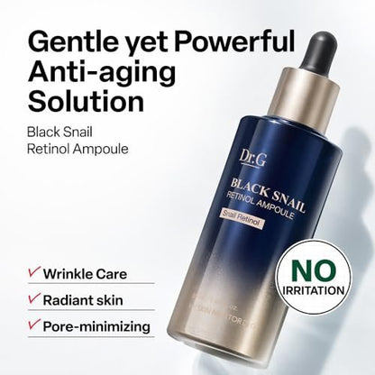 Dr. G Black Snail Retinol Ampoule - Korean Anti-Aging Serum with Snail Mucin & Retinol for Glowing Skin, Pore Minimizer, 1.69 fl oz Avelisse