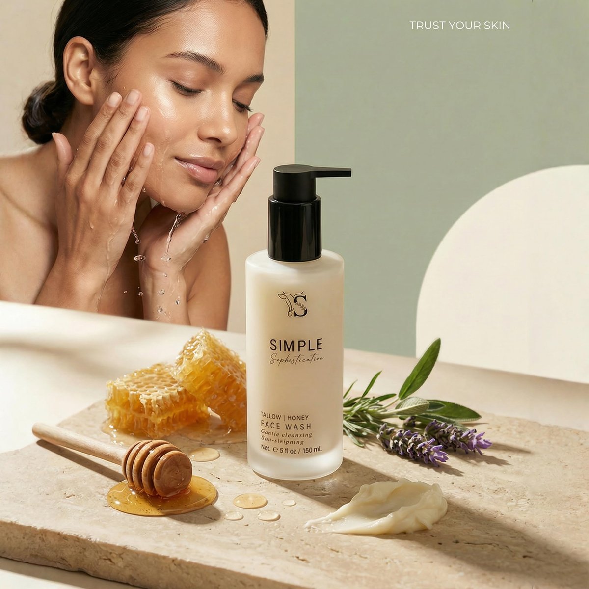 Tallow Honey Cleansing Milk - Gentle Hydrating Face Wash for Sensitive Skin | Non-Stripping Moisturizing Cleanser with Grassfed Beef Tallow, Organic Raw Honey, Argan Oil, Castor Oil & Apple Cider Vinegar Avelisse
