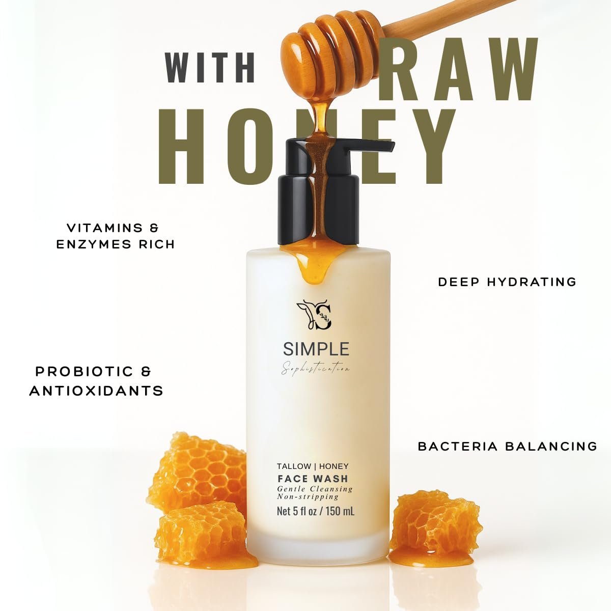Tallow Honey Cleansing Milk - Gentle Hydrating Face Wash for Sensitive Skin | Non-Stripping Moisturizing Cleanser with Grassfed Beef Tallow, Organic Raw Honey, Argan Oil, Castor Oil & Apple Cider Vinegar Avelisse