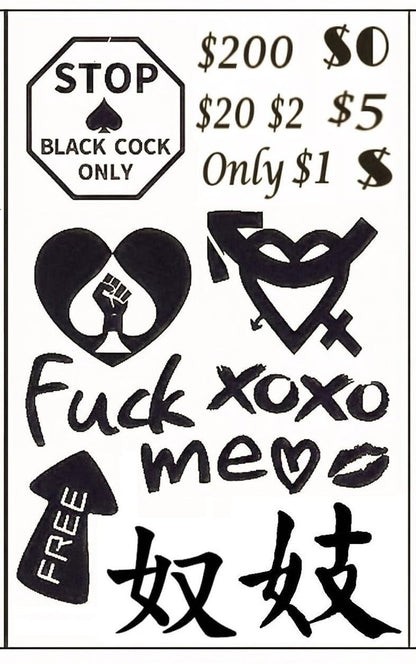 Queen of Spades Temporary Tattoos – 4 Sheets, 57 Counts, BDSM & Sexy Phrases