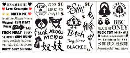Queen of Spades Temporary Tattoos – 4 Sheets, 57 Counts, BDSM & Sexy Phrases