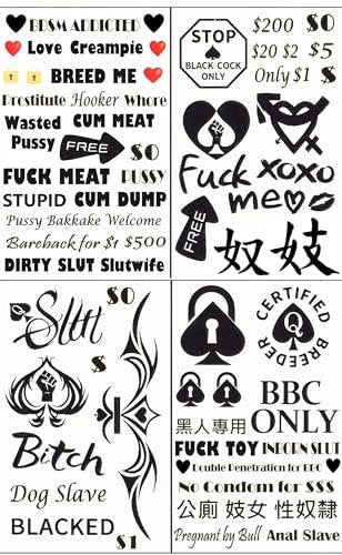 Queen of Spades Temporary Tattoos – 4 Sheets, 57 Counts, BDSM & Sexy Phrases