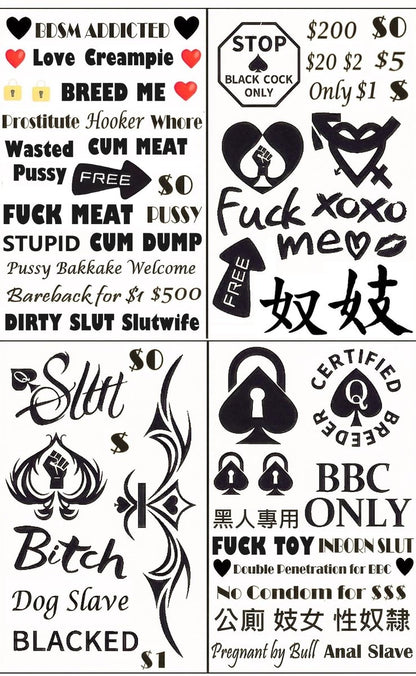 Queen of Spades Temporary Tattoos – 4 Sheets, 57 Counts, BDSM & Sexy Phrases