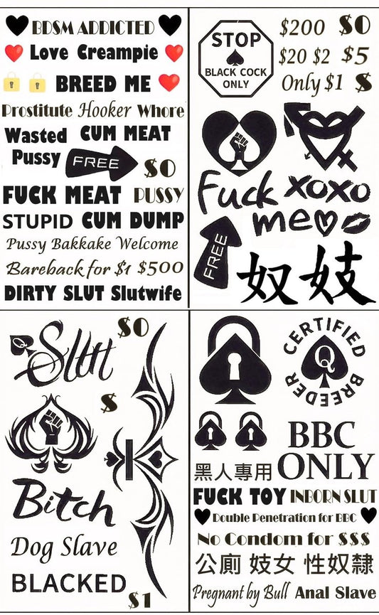 Queen of Spades Temporary Tattoos – 4 Sheets, 57 Counts, BDSM & Sexy Phrases