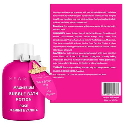 Magnesium Bubble Bath Rose Jasmine Vanilla – Long Lasting Foam, Epsom Salt for Sore Muscles, Moisturizing Relaxing Stress Relief Spa Gift for Women Avelisse
