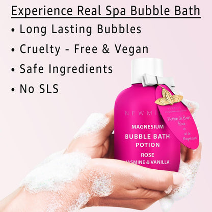Magnesium Bubble Bath Rose Jasmine Vanilla – Long Lasting Foam, Epsom Salt for Sore Muscles, Moisturizing Relaxing Stress Relief Spa Gift for Women Avelisse