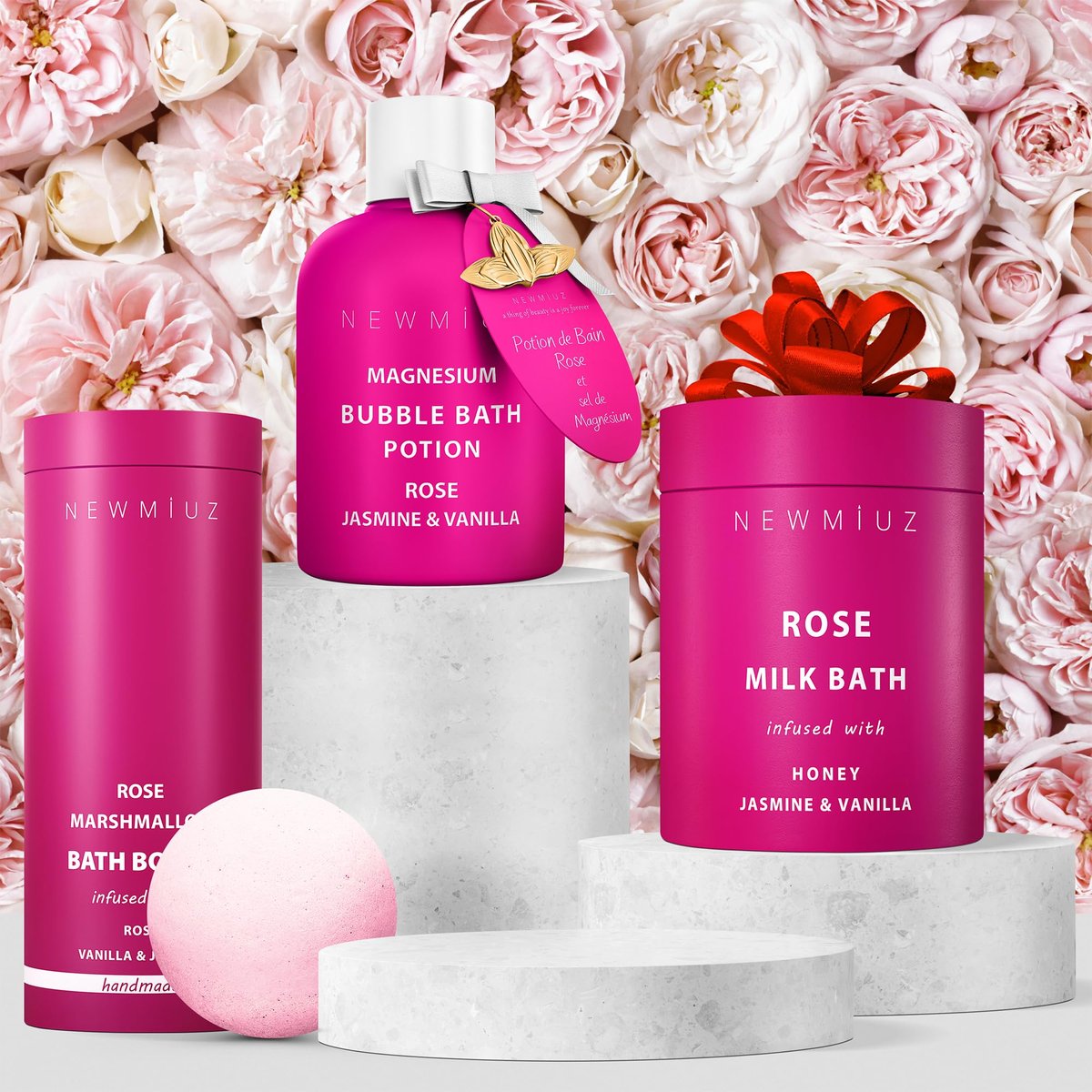 Magnesium Bubble Bath Rose Jasmine Vanilla – Long Lasting Foam, Epsom Salt for Sore Muscles, Moisturizing Relaxing Stress Relief Spa Gift for Women Avelisse