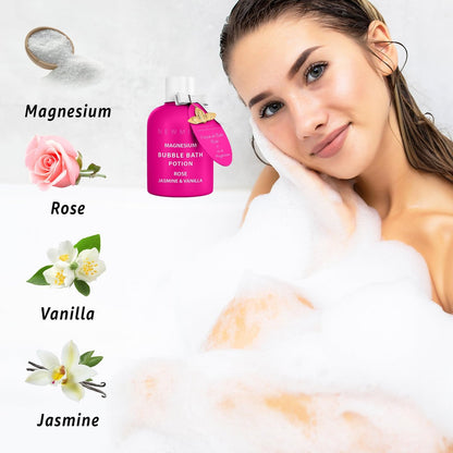 Magnesium Bubble Bath Rose Jasmine Vanilla – Long Lasting Foam, Epsom Salt for Sore Muscles, Moisturizing Relaxing Stress Relief Spa Gift for Women Avelisse