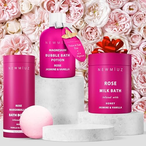 Magnesium Bubble Bath Rose Jasmine Vanilla – Long Lasting Foam, Epsom Salt for Sore Muscles, Moisturizing Relaxing Stress Relief Spa Gift for Women Avelisse