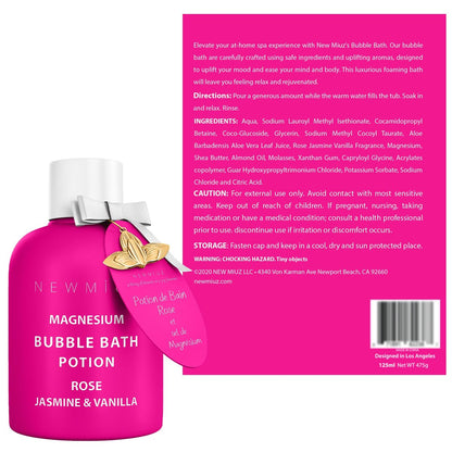 Magnesium Bubble Bath Rose Jasmine Vanilla – Long Lasting Foam, Epsom Salt for Sore Muscles, Moisturizing Relaxing Stress Relief Spa Gift for Women Avelisse