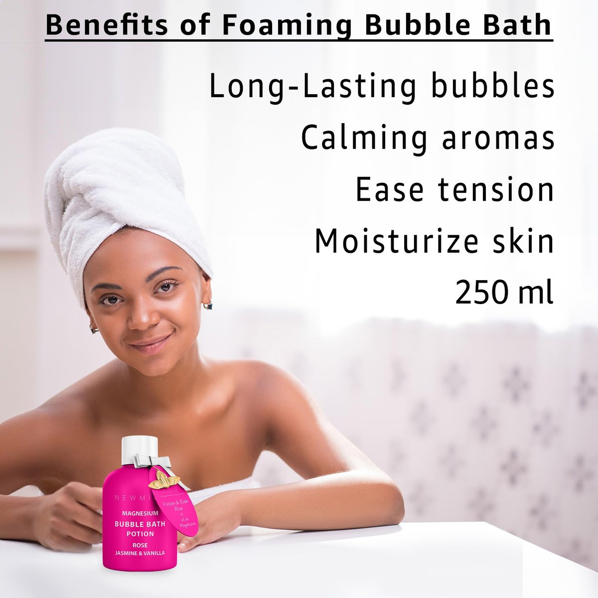 Magnesium Bubble Bath Rose Jasmine Vanilla – Long Lasting Foam, Epsom Salt for Sore Muscles, Moisturizing Relaxing Stress Relief Spa Gift for Women Avelisse