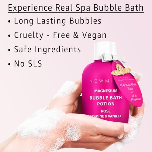 Magnesium Bubble Bath Rose Jasmine Vanilla – Long Lasting Foam, Epsom Salt for Sore Muscles, Moisturizing Relaxing Stress Relief Spa Gift for Women Avelisse